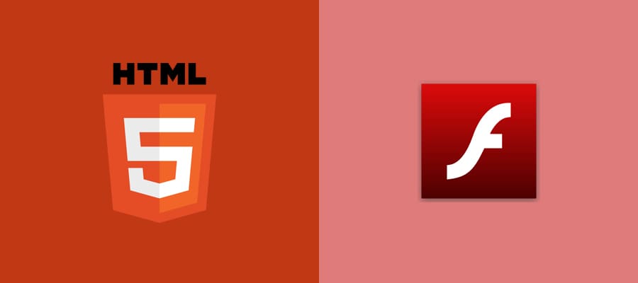 Image of the HTML5 logo and the Adobe Flash logo
