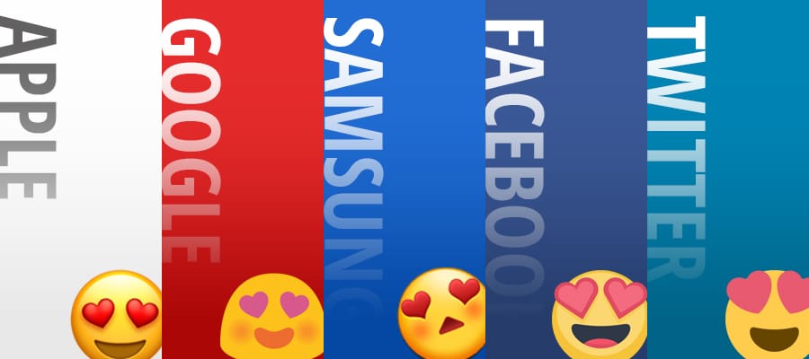 Apple, Google, Samsung, Facebook, Twitter heart eye emoji
