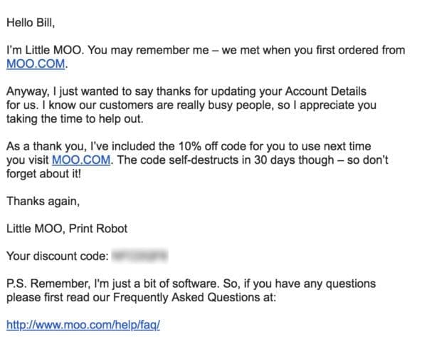 email from moo.com following up